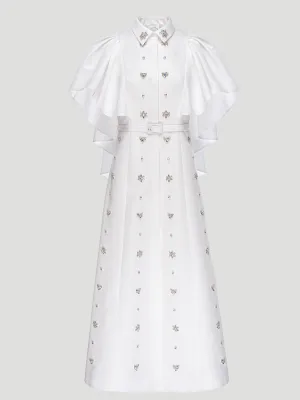 Maira Belted Embellished Shirt Dress with Cape Detail