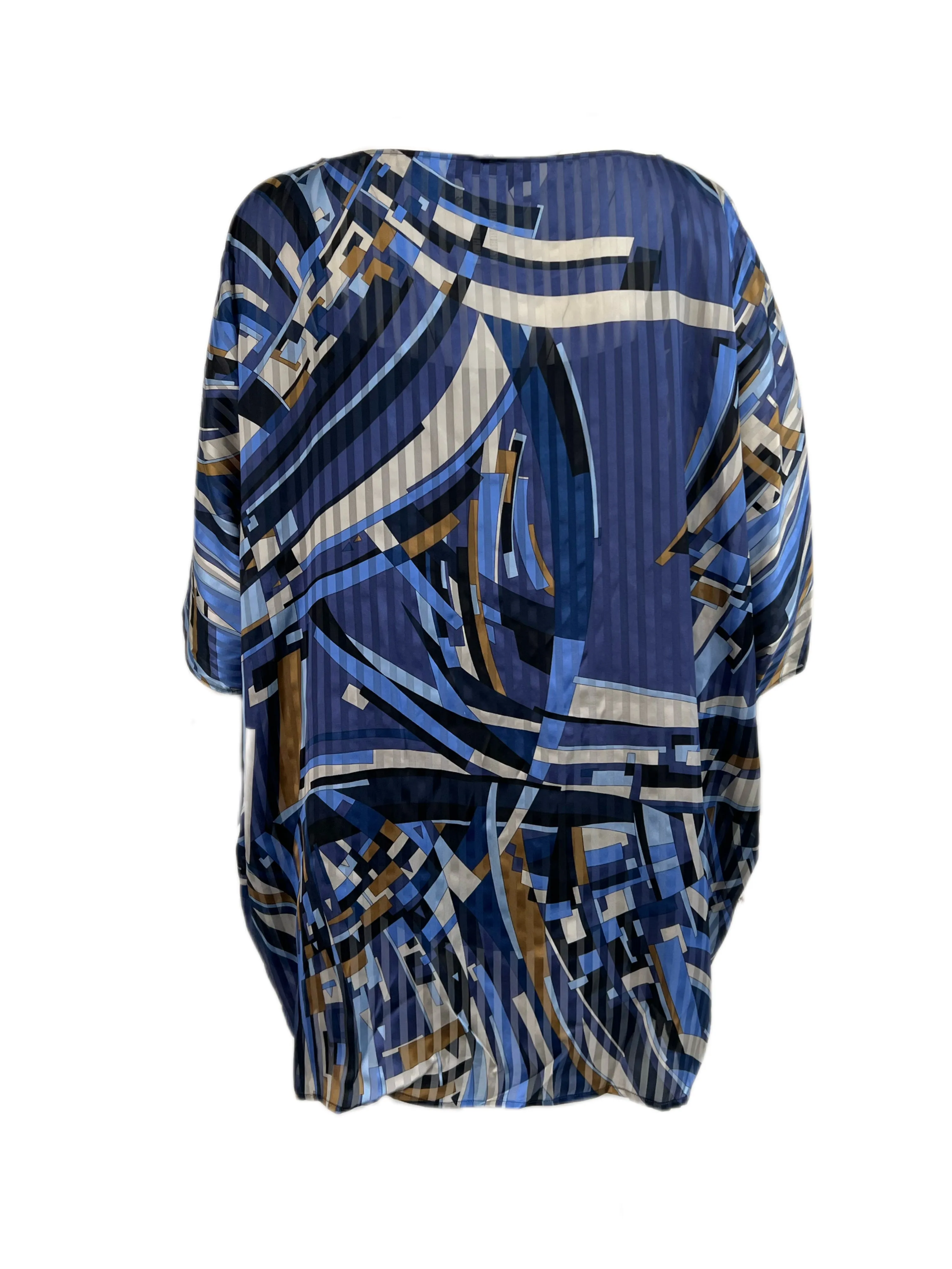Marina Rinaldi Women's Blue Farnese Printed Silk Blouse NWT