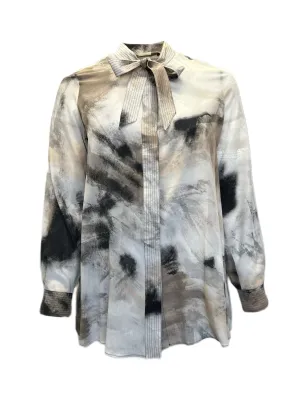 MARINA RINALDI Women's Multi Bardana PussyBow Blouse $745 NWT