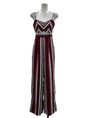 Maroon Red Striped Cut Out Jumpsuit