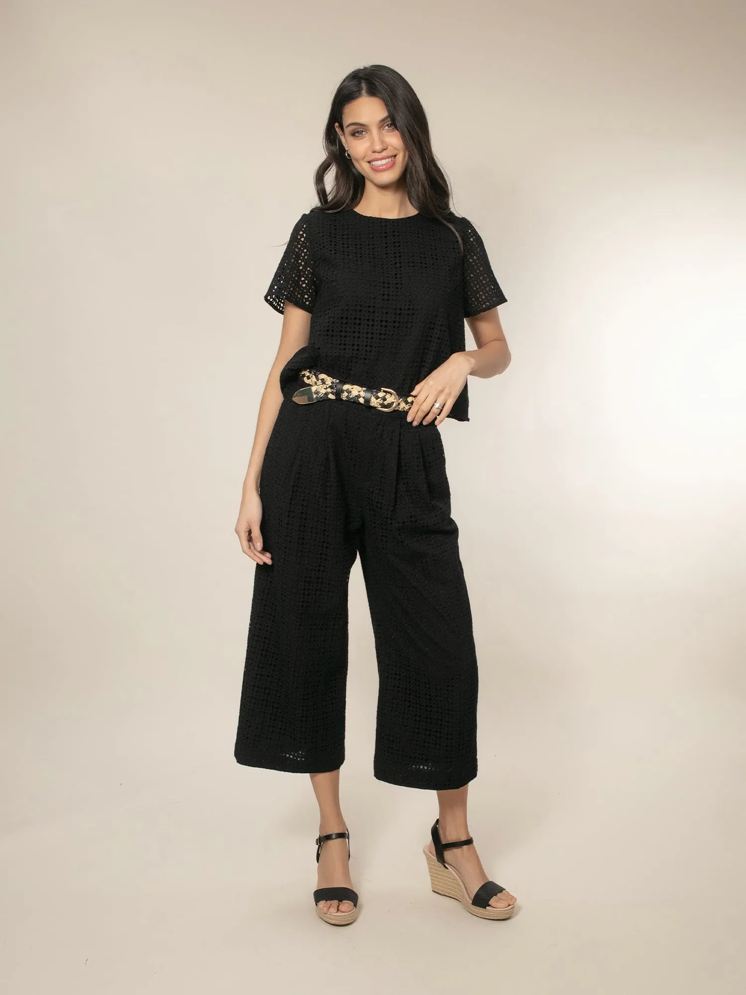 Marybeth Broderie Trousers - Black