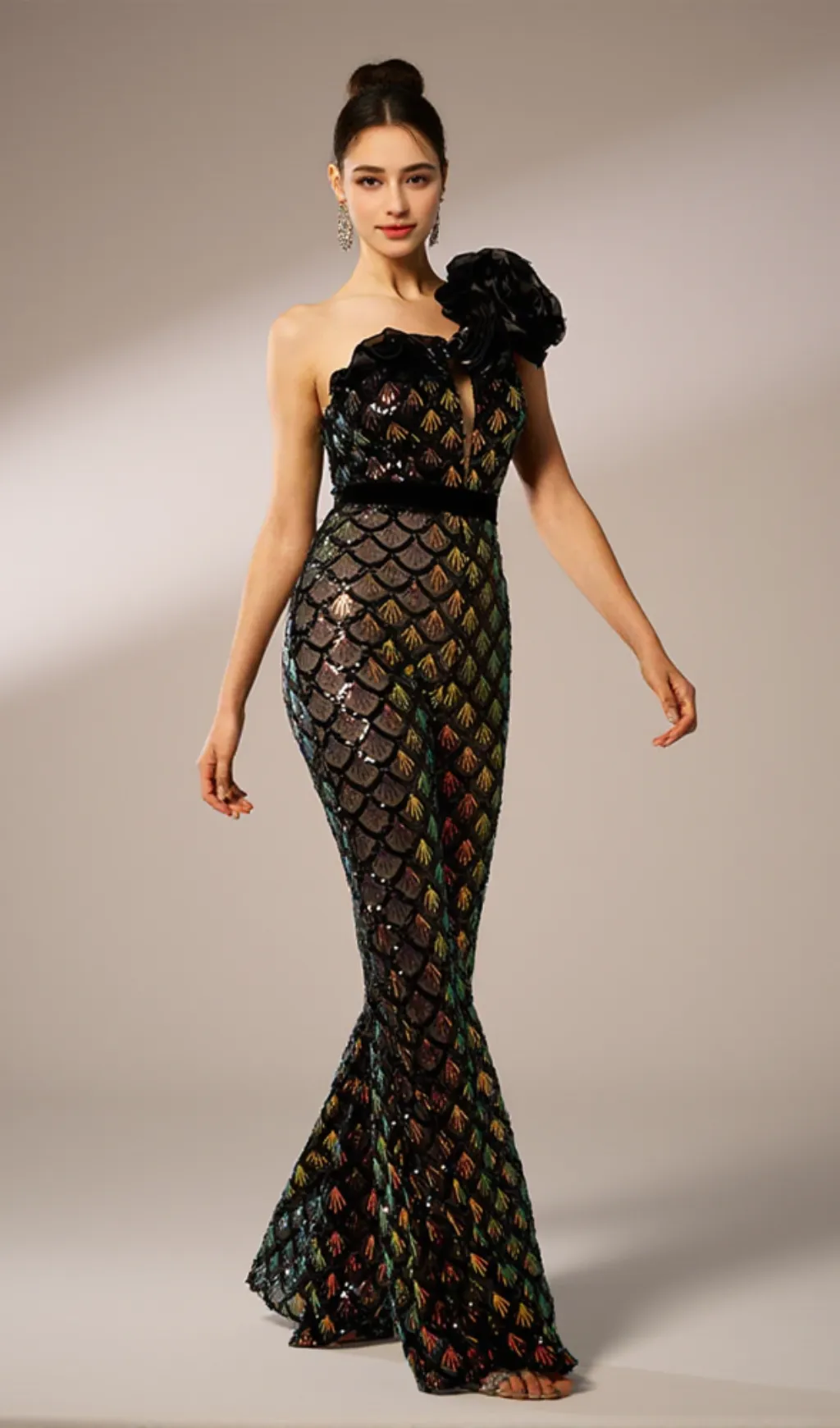 Mermaid Scale Floral One-Shoulder Sequin Jumpsuit