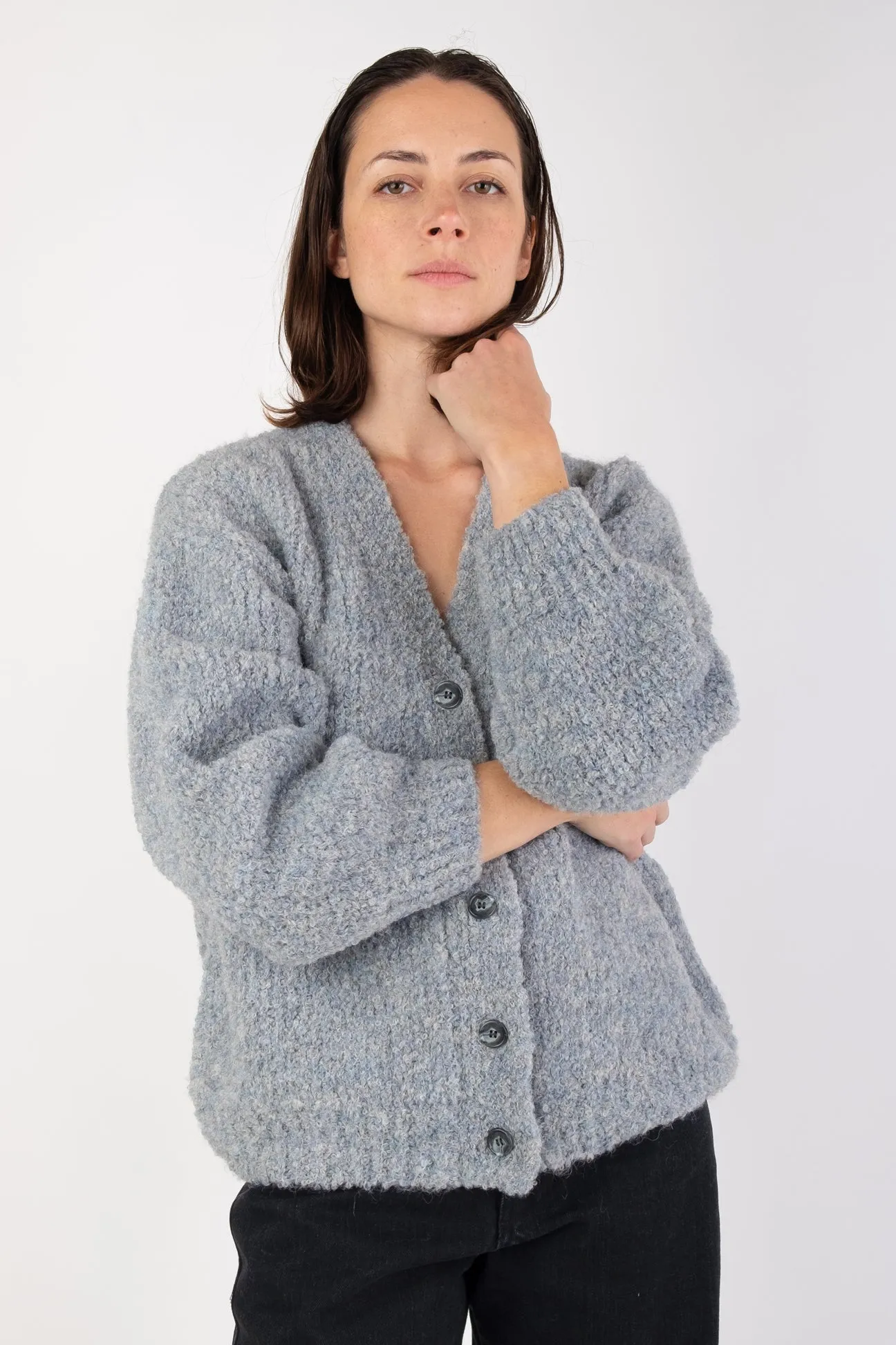 Micaela Greg Steel Blue Twist Cardigan