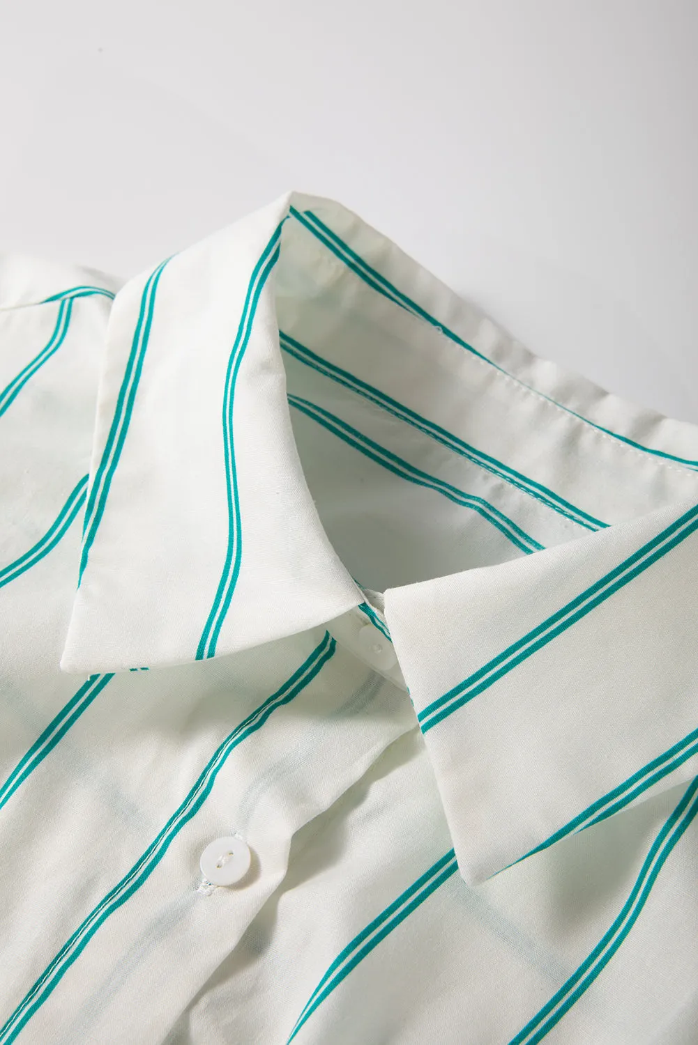 Mint Green St Patricks Striped Wide Short Sleeve Shift Mini Shirt Dress