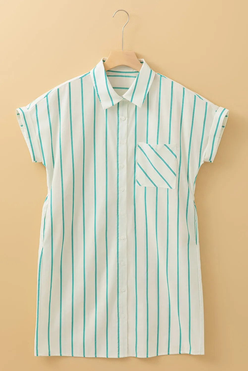 Mint Green St Patricks Striped Wide Short Sleeve Shift Mini Shirt Dress