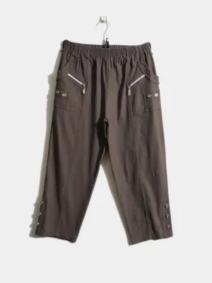 Mocha Cotton Stretch Elasticated Waist Cropped Trouser