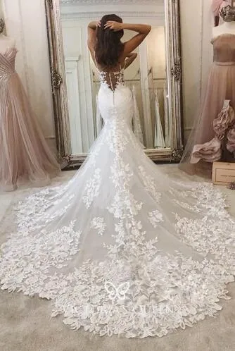 Modern and Sexy Lace Bridal Dress Mermaid Train