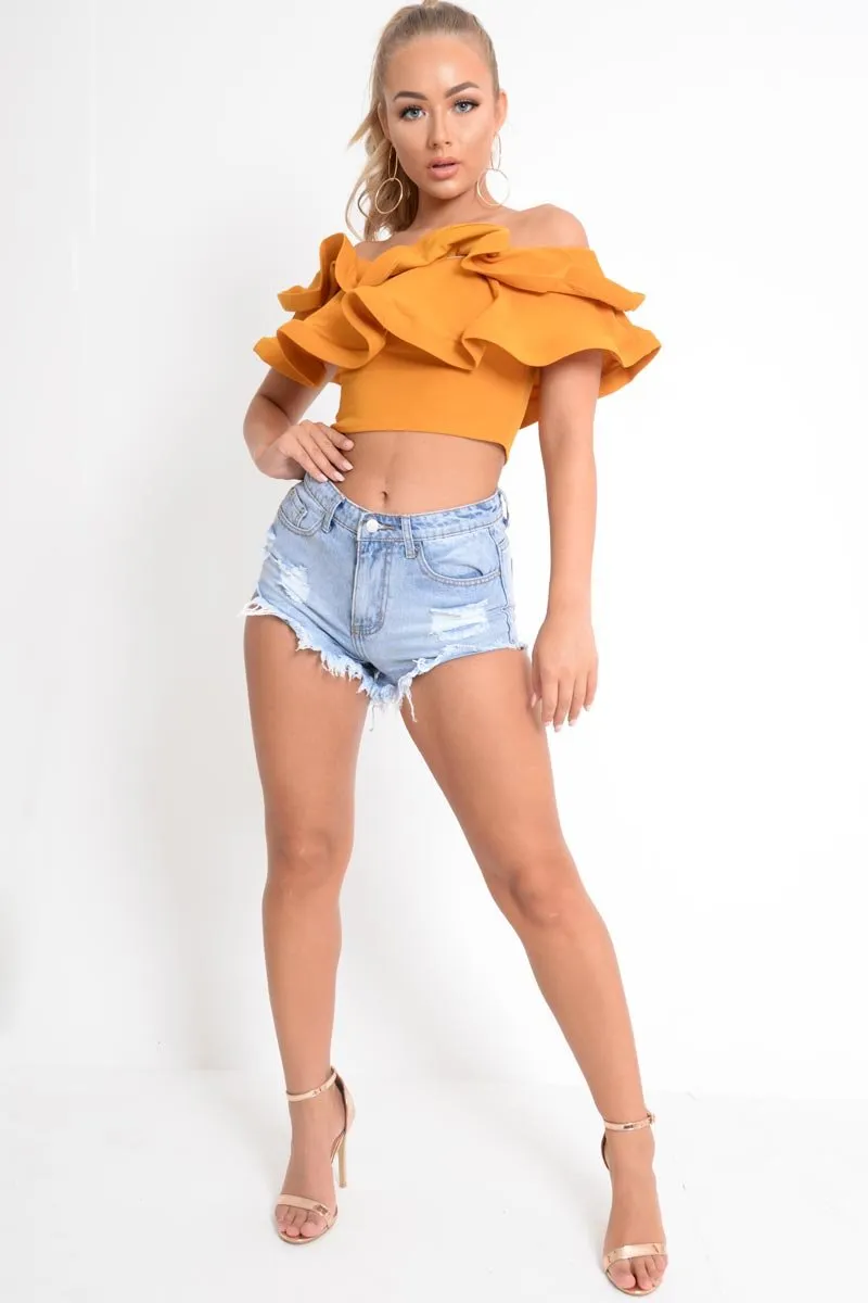 Mustard Extreme Ruffle Bandeau Crop Top - Wilhelmina
