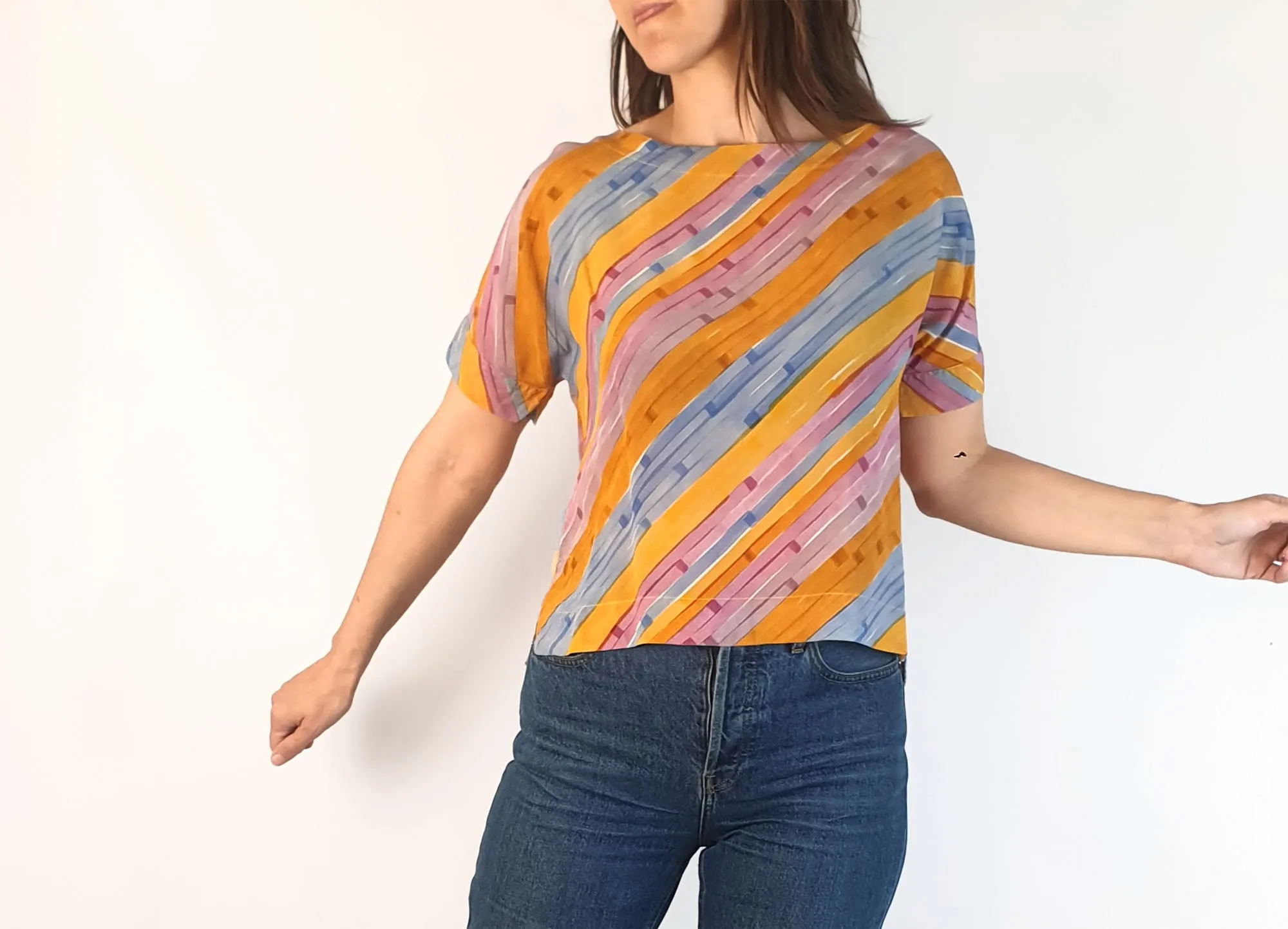 Nancybird horizontal striped 100% silk top size XS, best fits 8