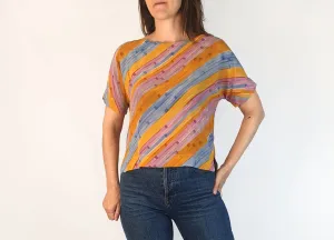 Nancybird horizontal striped 100% silk top size XS, best fits 8