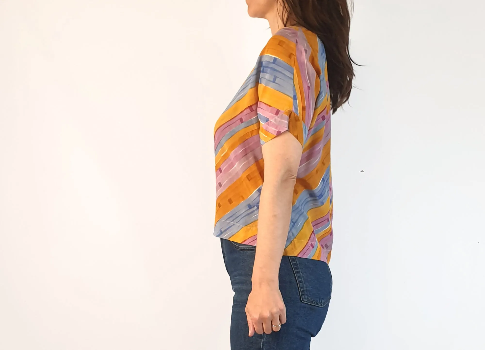 Nancybird horizontal striped 100% silk top size XS, best fits 8