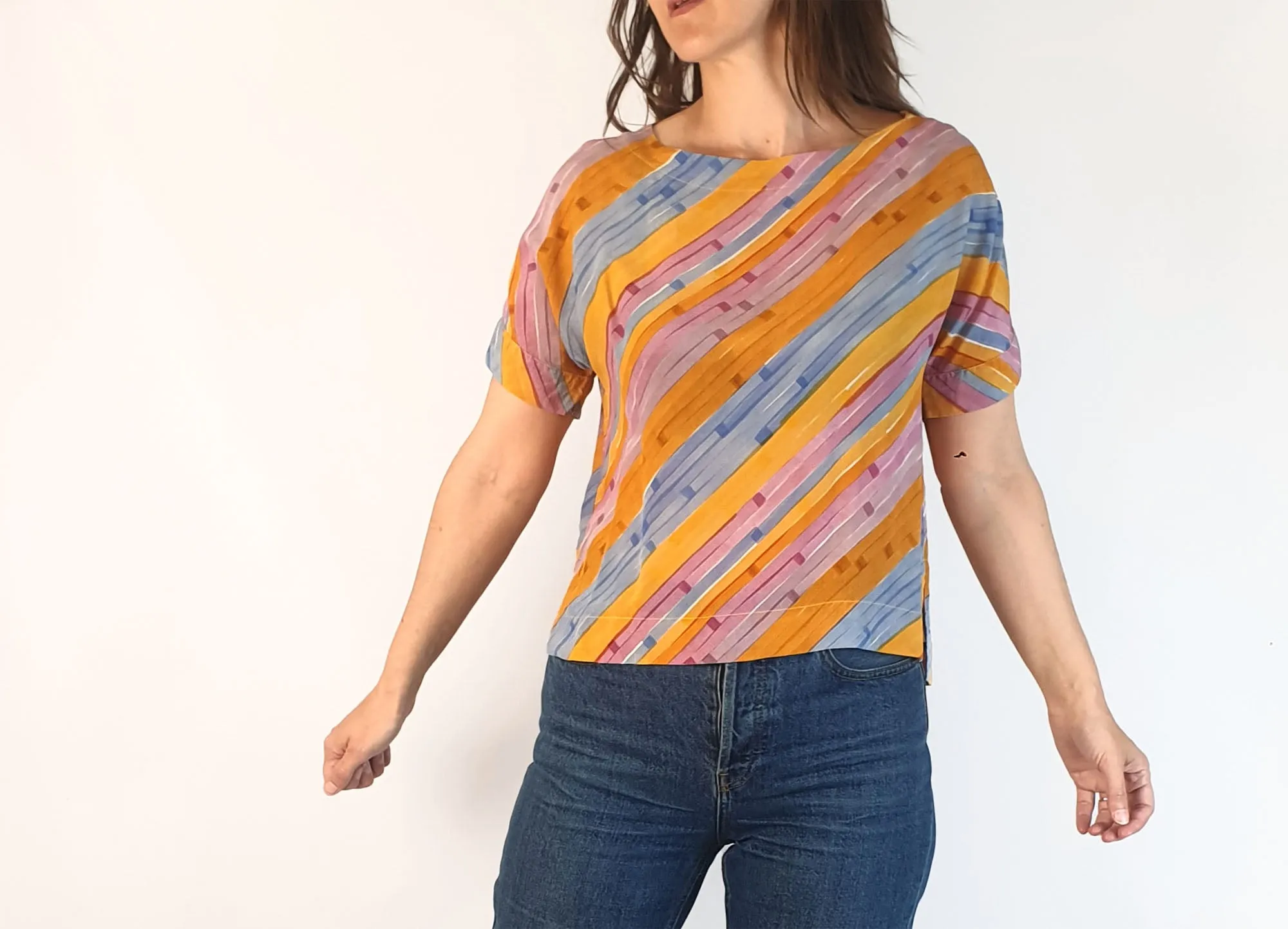 Nancybird horizontal striped 100% silk top size XS, best fits 8
