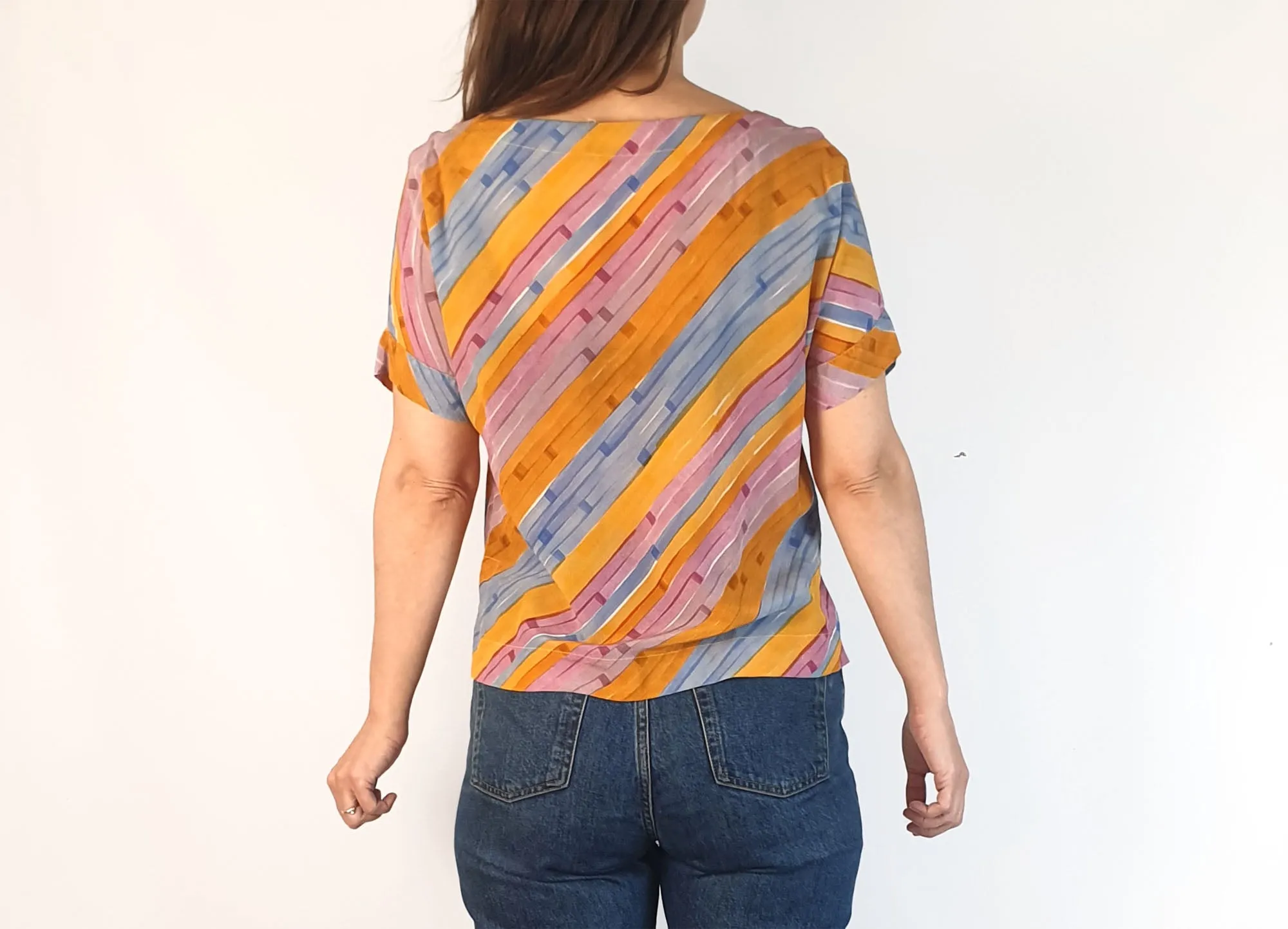 Nancybird horizontal striped 100% silk top size XS, best fits 8
