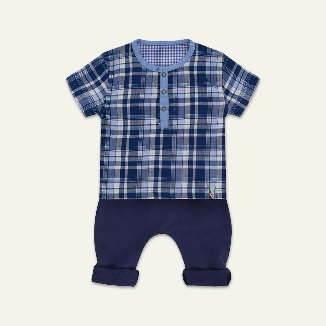 Navy Check Print Top And Trouser Set