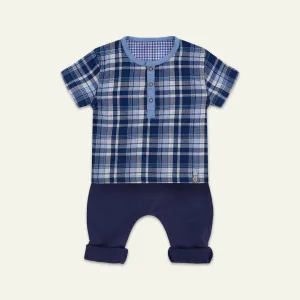 Navy Check Print Top And Trouser Set