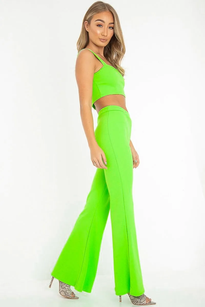 Neon Green Crop Top and Trousers Co-ord Set - Kimmy
