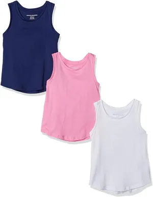 New Amazon Essentials Kids Girls' 3-Pack Tank Tops, Includes Navy, White & Pink, Sz 12