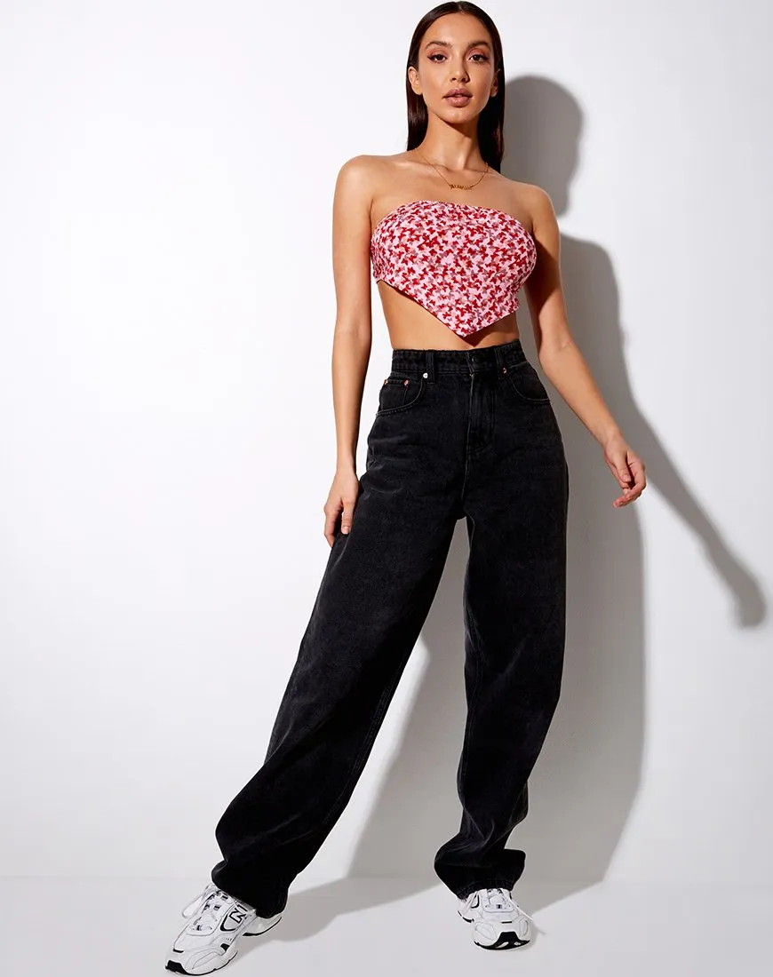 Nolda Top in Ditsy Butterfly Peach and Red
