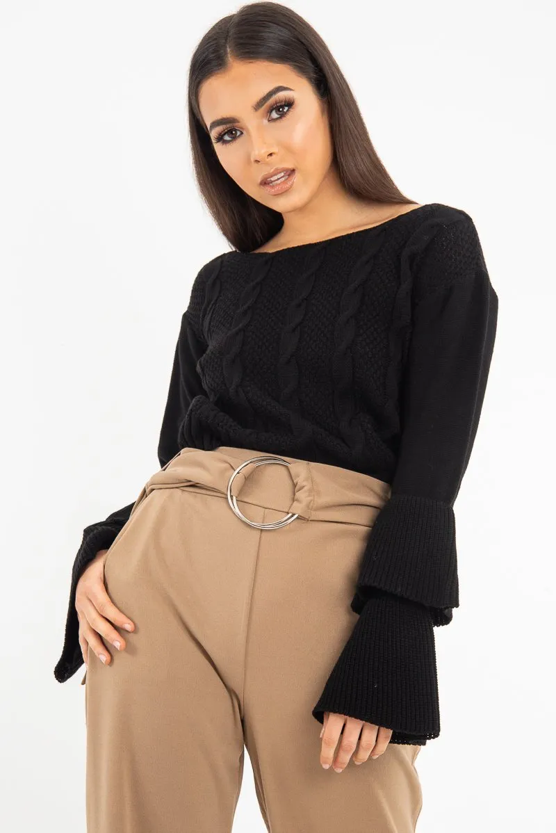 Olive Crepe Wide Leg O Ring Belted Trousers - Jaselle