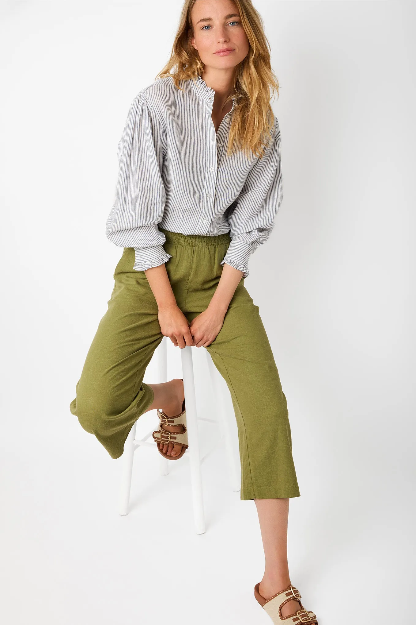 Ophelie Linen Crop Trouser - Khaki