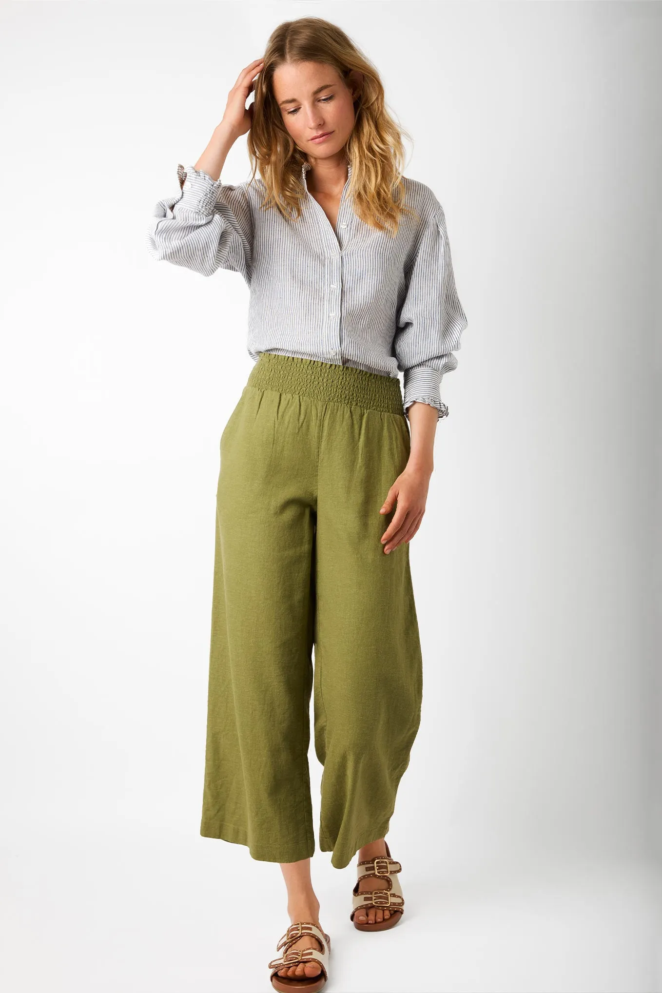 Ophelie Linen Crop Trouser - Khaki