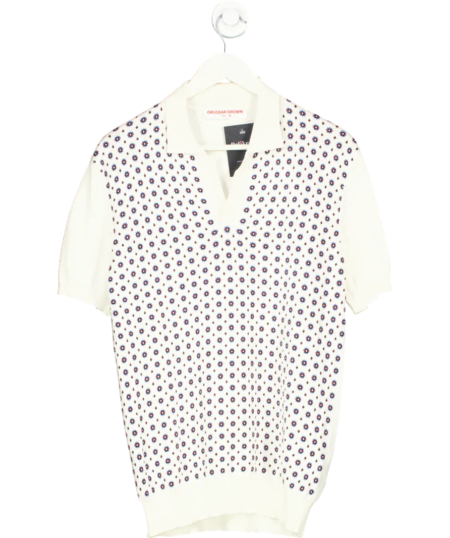 Orlebar Brown White Horton Cotton And Silk Blend Polo Shirt UK M