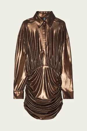 Oversized BF NK Shirt Mini Dress in Metallic Chocolate