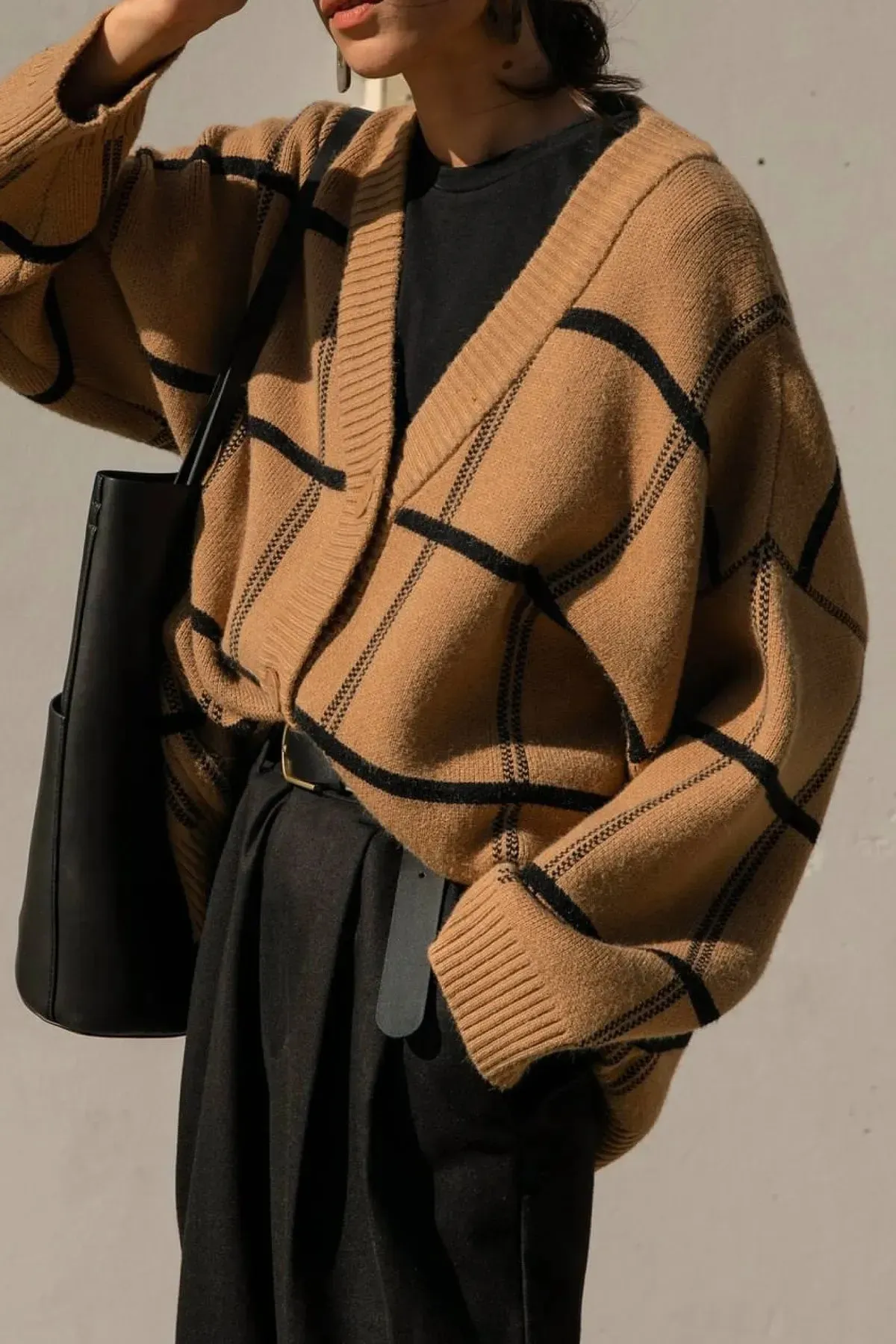 Oversized Plaid Cardigan