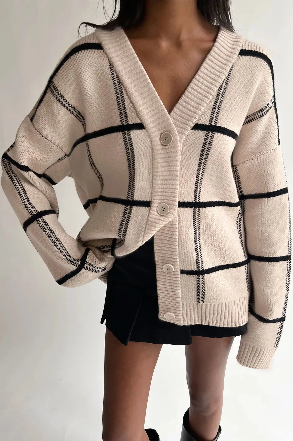 Oversized Plaid Cardigan