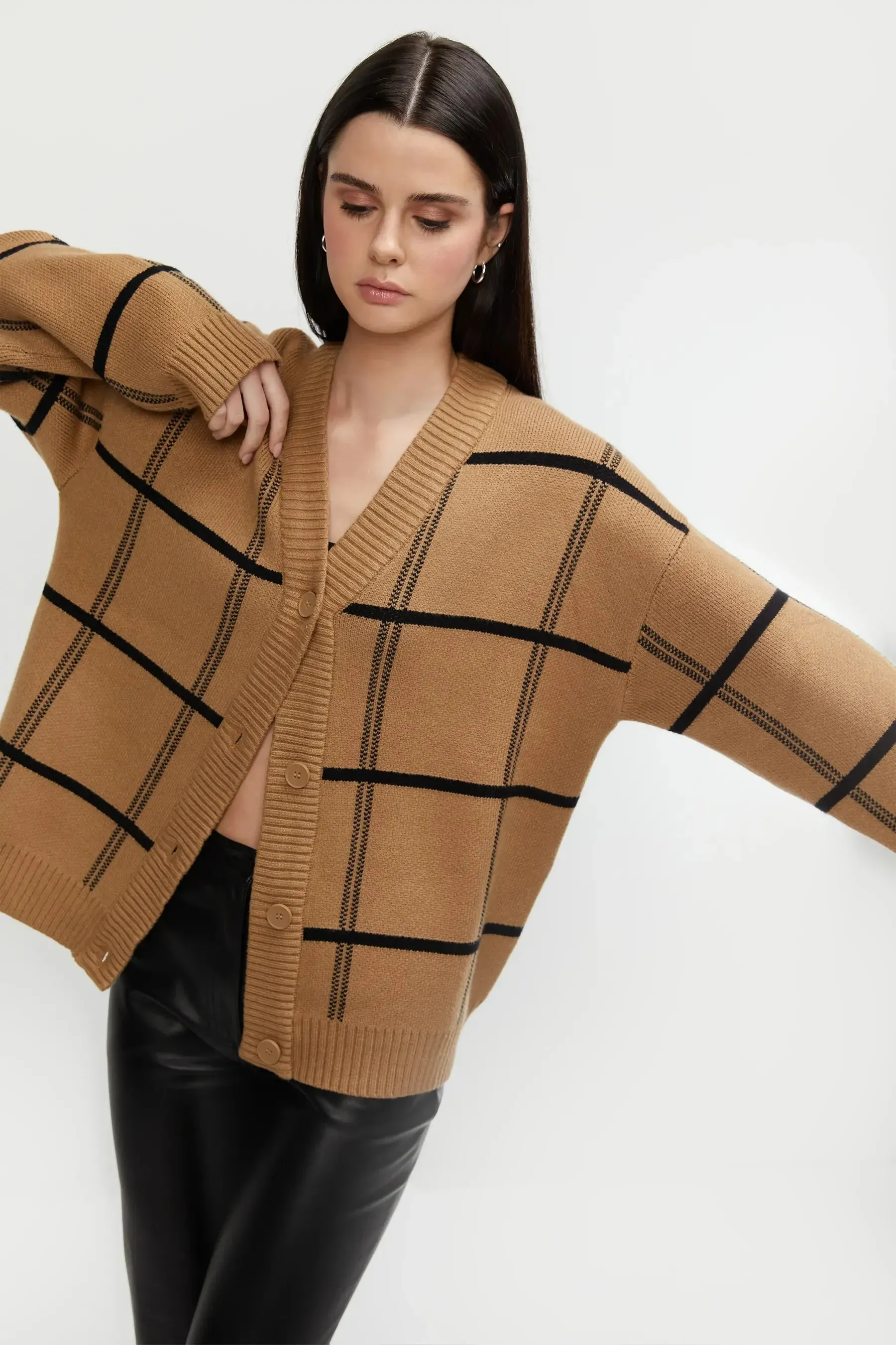 Oversized Plaid Cardigan
