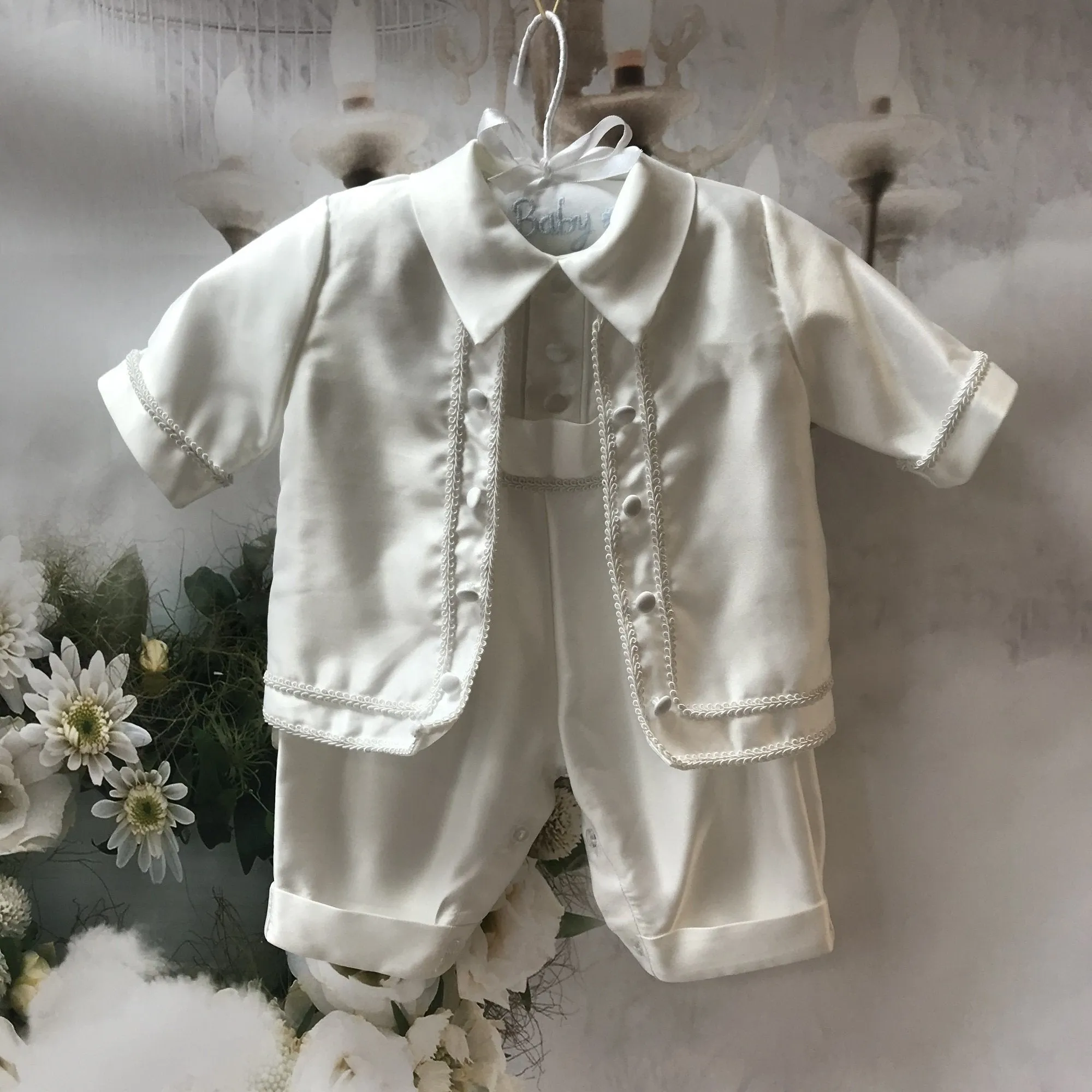 Peter Boys Ivory or White Boys Christening Romper and Jacket