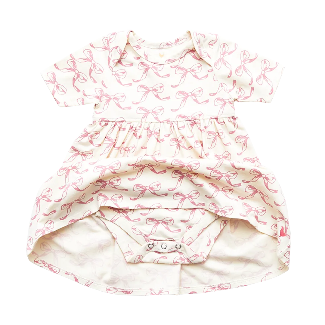 Pink Chicken Baby Organic Steph Bodysuit Dress - Mauveglow Bows