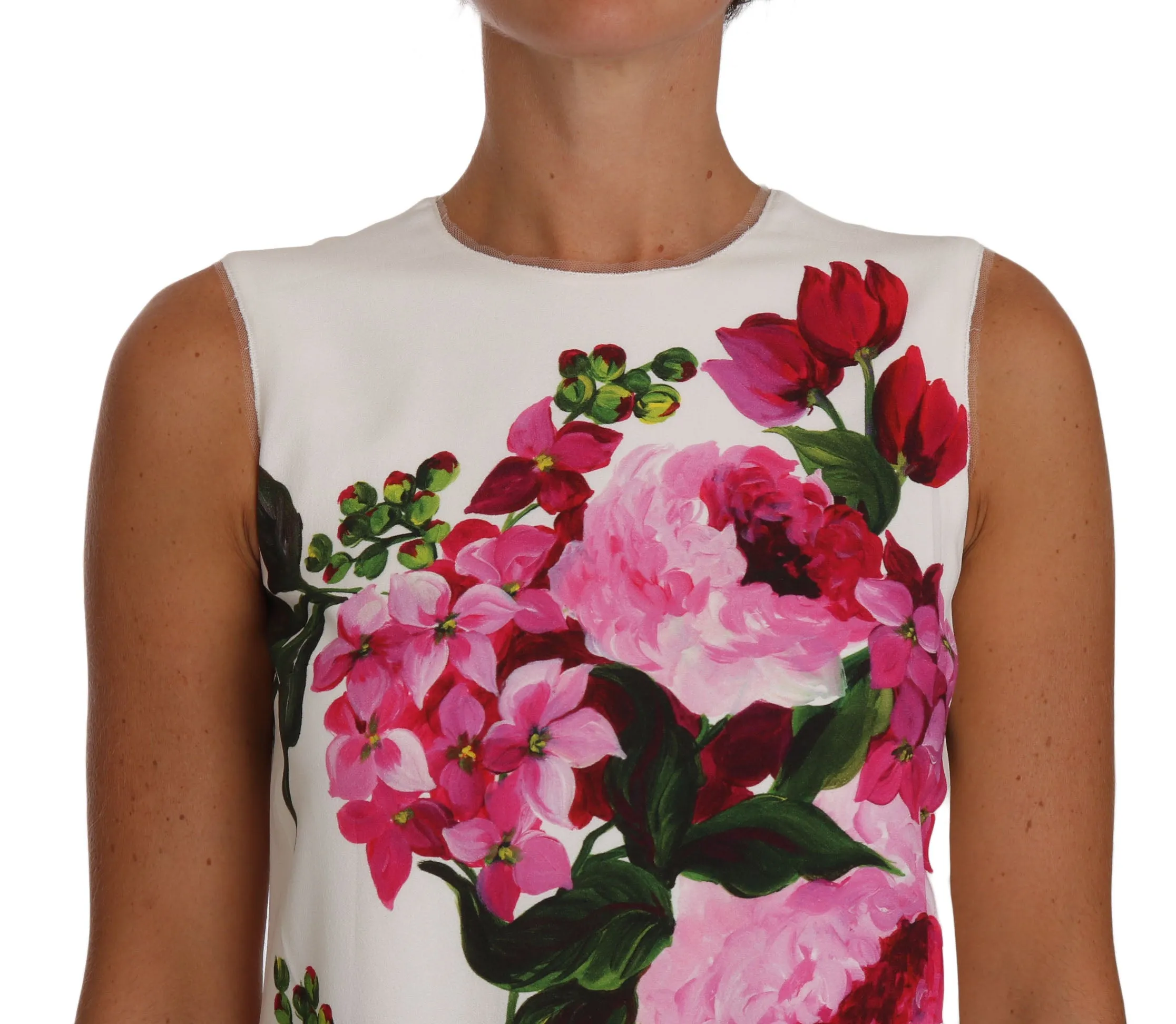 Pink White Peony Print A-Line Shift Gown Dress