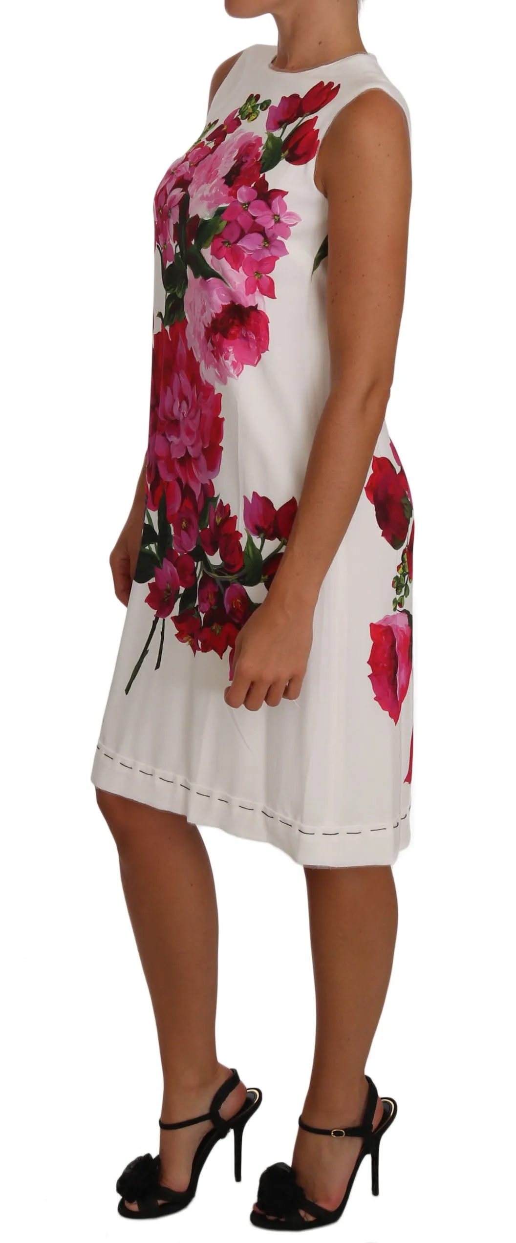 Pink White Peony Print A-Line Shift Gown Dress