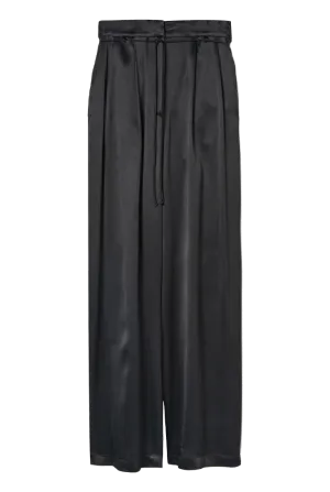 Pleated Satin Wide Leg Pants | Black