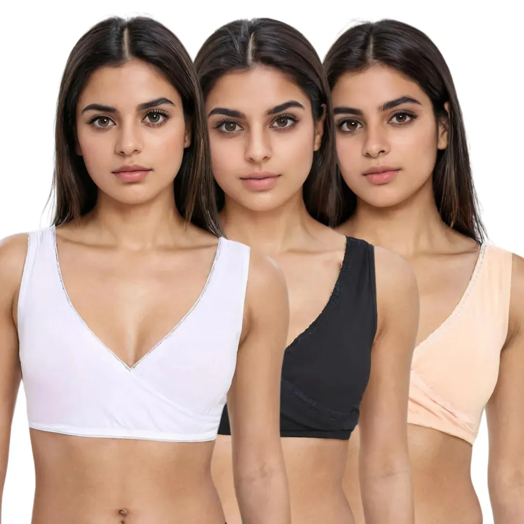Plunge Bra | Cross Over Neckline | Medium Coverage | U Back | Pack Of 3
