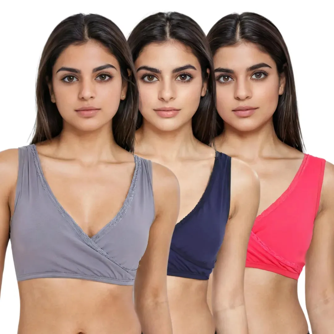 Plunge Bra | Cross Over Neckline | Medium Coverage | U Back | Pack Of 3