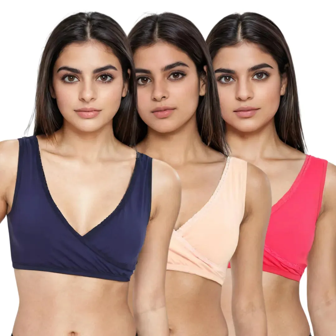 Plunge Bra | Cross Over Neckline | Medium Coverage | U Back | Pack Of 3