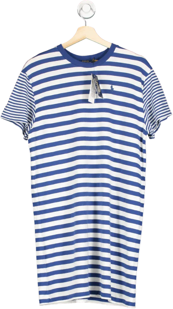 Polo Ralph Lauren Blue Striped Embroidered Polo Pony Logo T-Shirt Dress UK XL