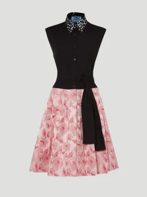 Prada Spring 2018 Cotton Shirt Dress with Jacquard Print Skirt