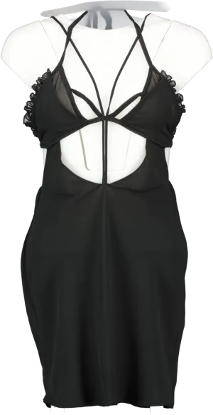 PrettyLittleThing Black Strappy Cut Out Shift Mini Dress UK 8
