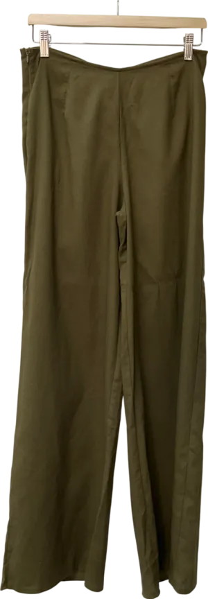 PrettyLittleThing Green Khaki Wide Leg Trousers With Ruched Bum UK 12