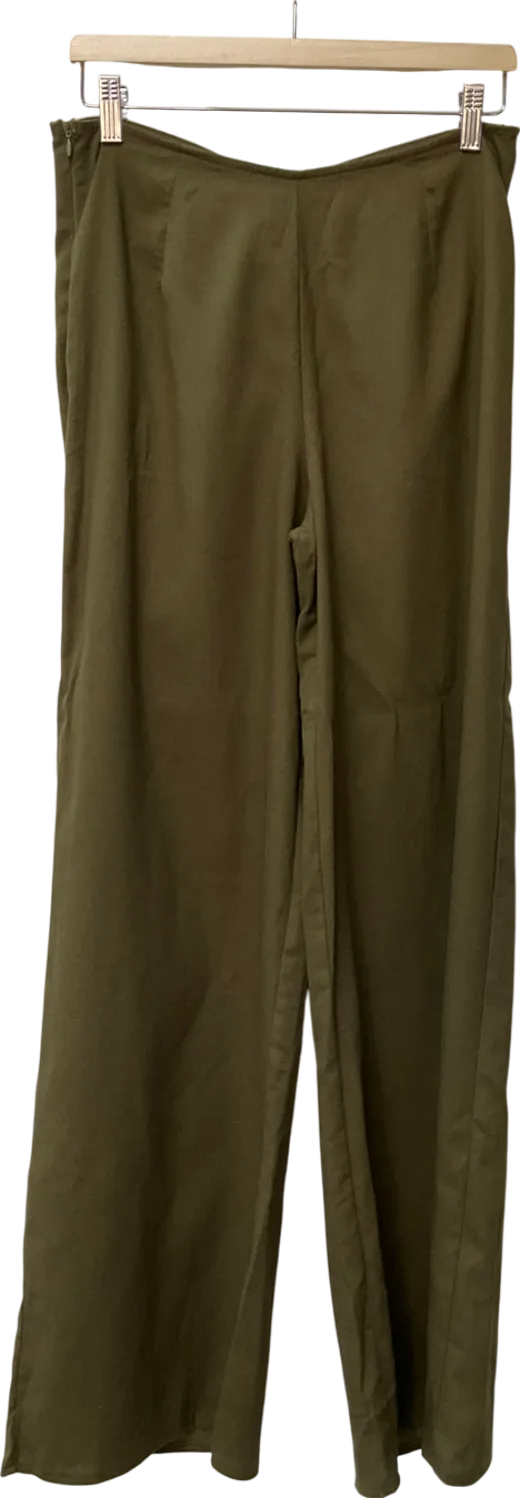 PrettyLittleThing Green Khaki Wide Leg Trousers With Ruched Bum UK 12