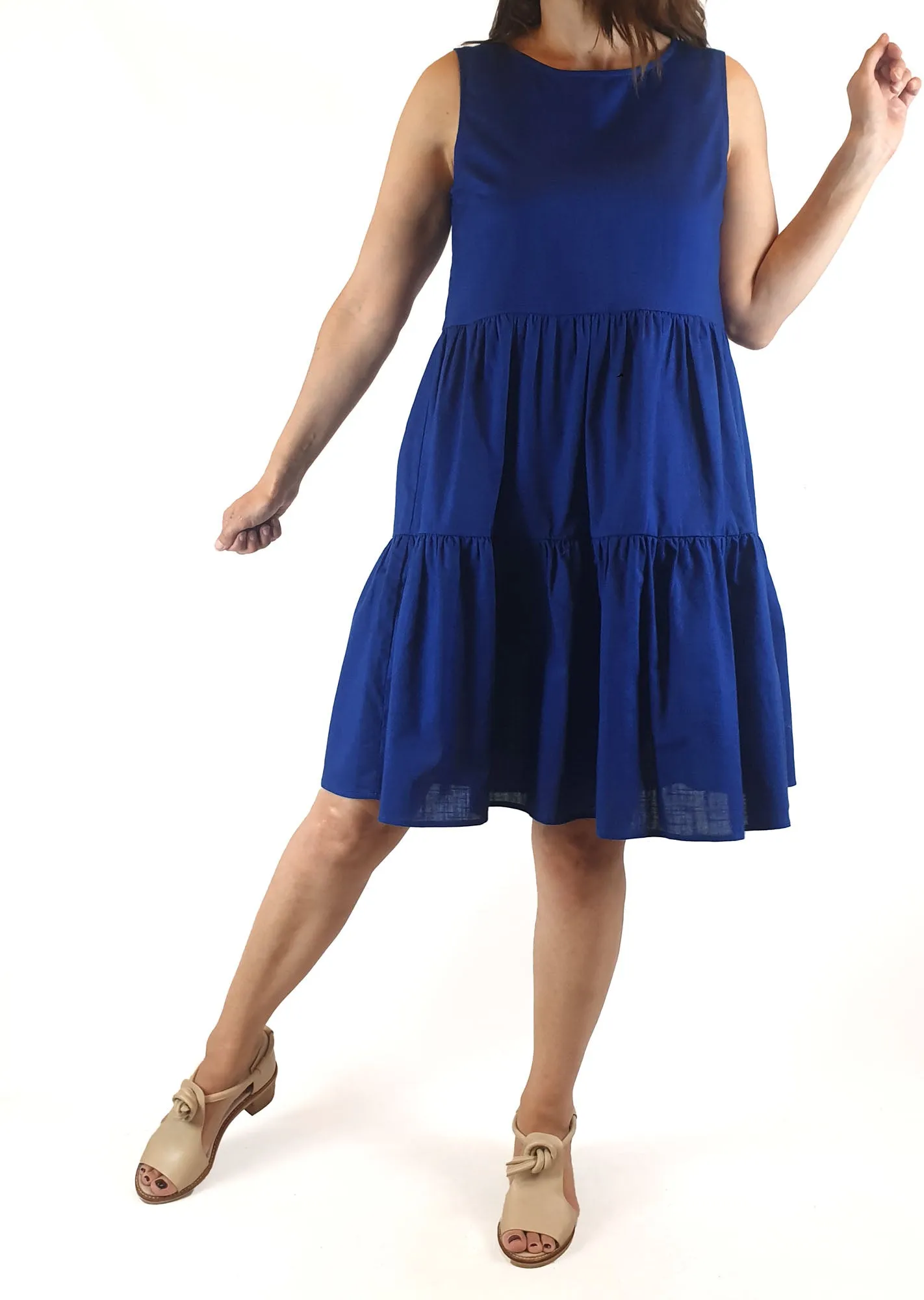 Princess Highway blue 100% cotton sleeveless oversize tiered dress size 6 (fits sizes 6-8)