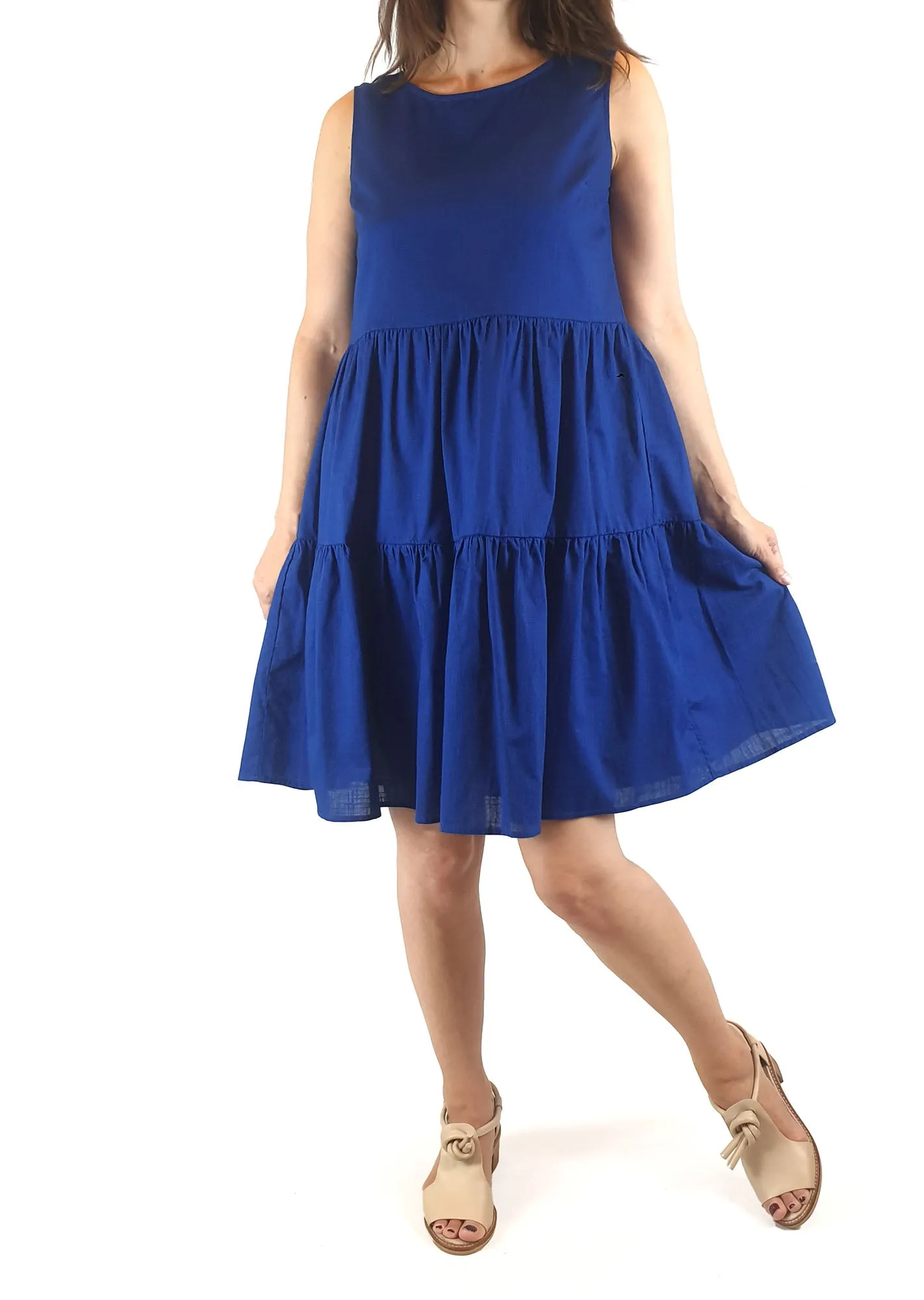 Princess Highway blue 100% cotton sleeveless oversize tiered dress size 6 (fits sizes 6-8)