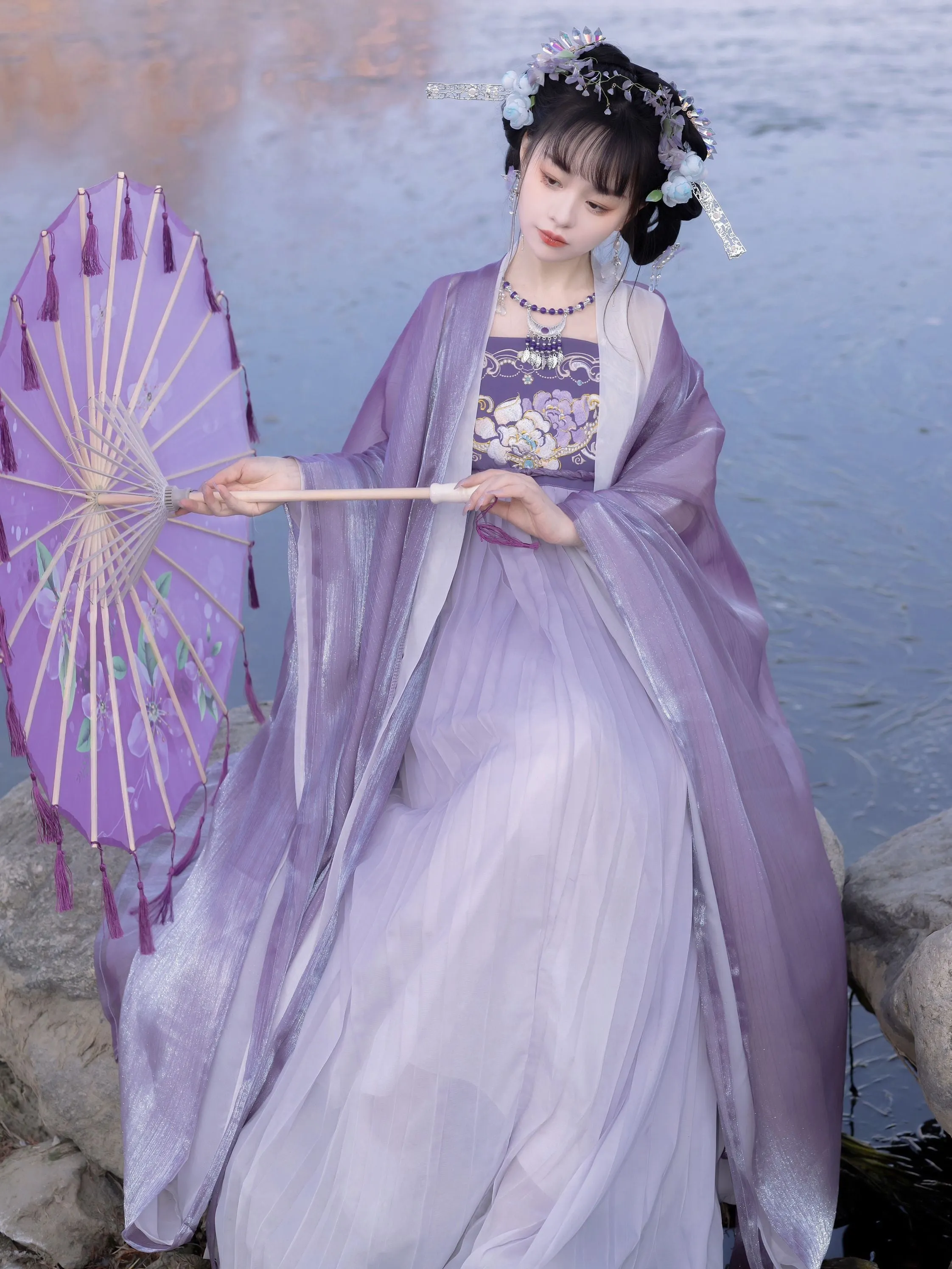 Purple Double Layer Large Sleeve Hanfu UB98163