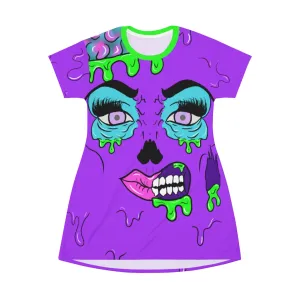 Purple Zombie Pop Art All Over Print T-Shirt Dress
