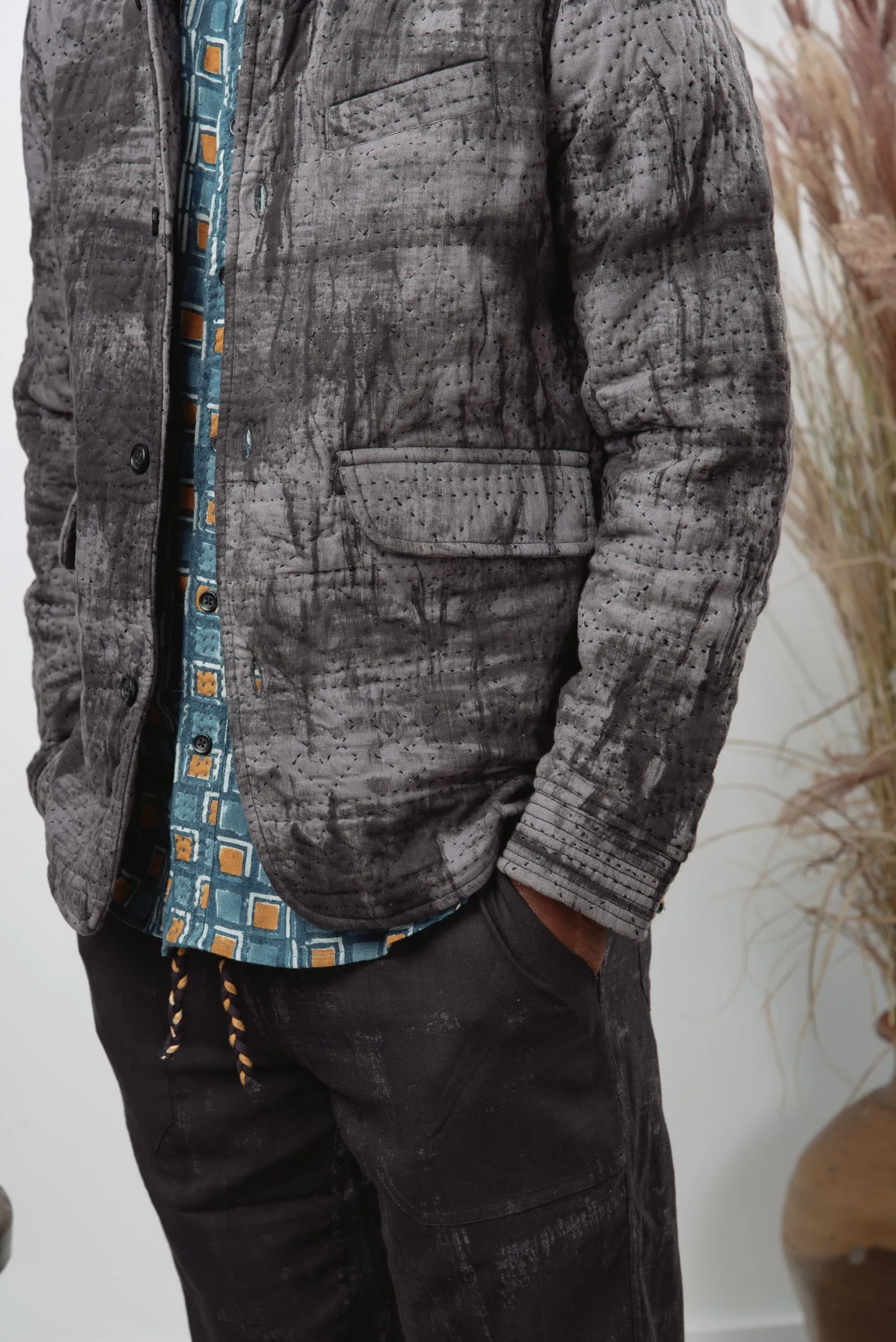 Raj Nehru Jacket in Quilted Potai
