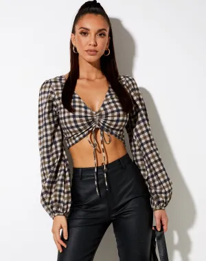 Reilo Crop Top in 40's Check Tan