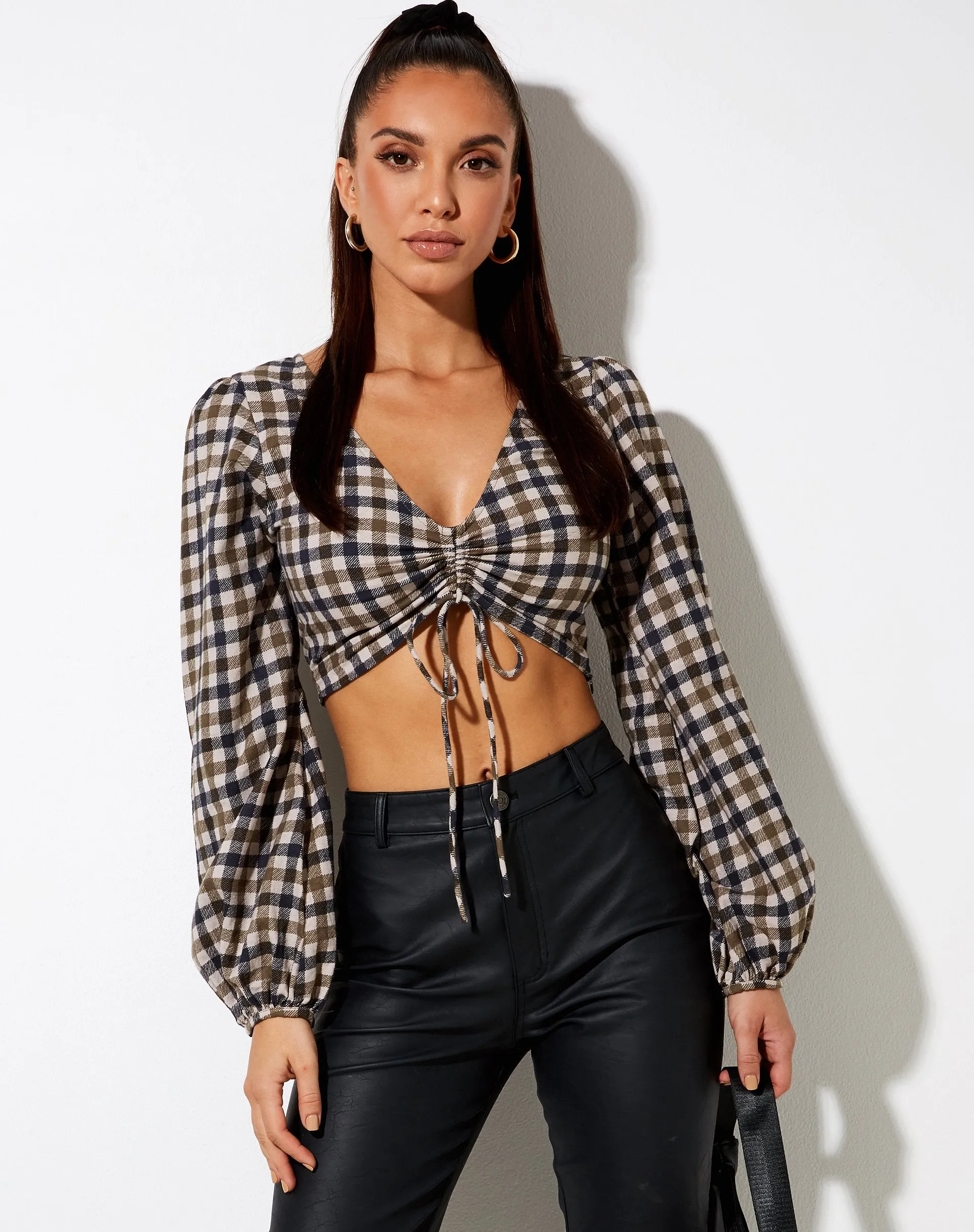 Reilo Crop Top in 40's Check Tan